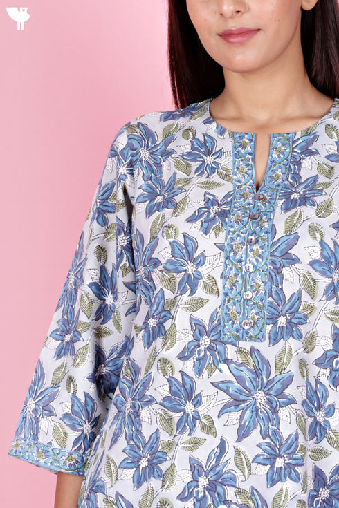 Bizzy Lizzy Kurta Pant Set With Kota Dupatta In Block Print